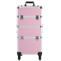3 in 1 Aluminum Cosmetic Makeup Case Tattoo Box Pink (Color: Pink)