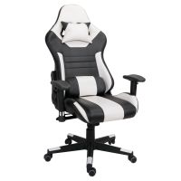 Gaming Chair Office Computer Seating Racing PU Ergonomic Chair Rolling Swivel Adjustable Massage Racer Recliner (Color: Blackwhite-ags)