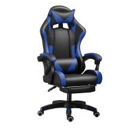 PU gaming chair, swivel recliner with adjustable backrest and seat height, high back gaming chair with footrest, office chair with 360Â° swivel, suita (Material: PU, colour: Black and blue)